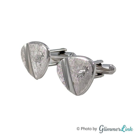 Vintage Shields Fifth Avenue Modernist Triangle Etched Silver Tone Cufflinks - Picture 3 of 9